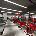 Modern Fitness Gym Interior With Bright Lighting Various Workout Equipment And Patterned Flooring
