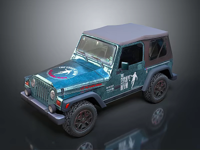 Teal Vintage Jeep With Soft Top Classic Body Graphics And Off Road Wheels 3d model