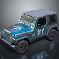 Teal Vintage Jeep With Soft Top Classic Body Graphics And Off Road Wheels