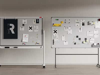 Modern Office Desk With Whiteboard Panels Sticky Notes And Paper Notes 3d model