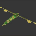 Green Jade Decorative Weapon With Golden Accents And Arrow Shaped Ends
