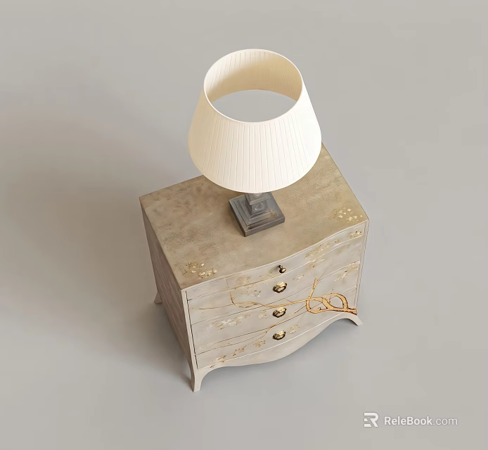 Rustic Wooden Nightstand With White Table Lamp And Drawers 3d model