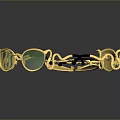 Multiple Golden Sunglasses With Green Lenses And Gold Frames On Reflective Surface