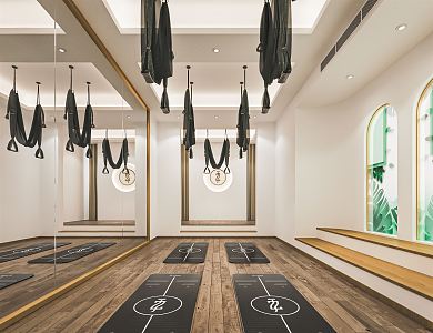 Modern Yoga Studio Yoga Studio Fitness Room Exercise Room Gym Pilates Exercise Room Yoga Mat Hanging Rope 3d model