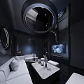Hi Tech Modern KTV Interior With White Sofas And Lights