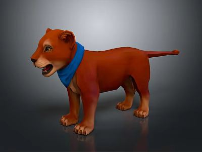 Brown Lion Cub Stuffed Toy Wearing Blue Scarf In Standing Pose 3d model
