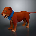 Brown Lion Cub Stuffed Toy Wearing Blue Scarf In Standing Pose