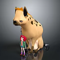 Cartoon Style Hyena Sculpture With Red Haired Girl Figure Standing Beside