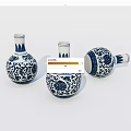 Traditional Blue and White Ceramic Vessels with Floral Patterns as Decorative Vases