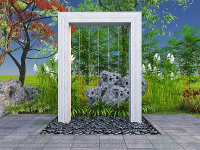 Modern courtyard drip view wall flowing water frame view 3d model