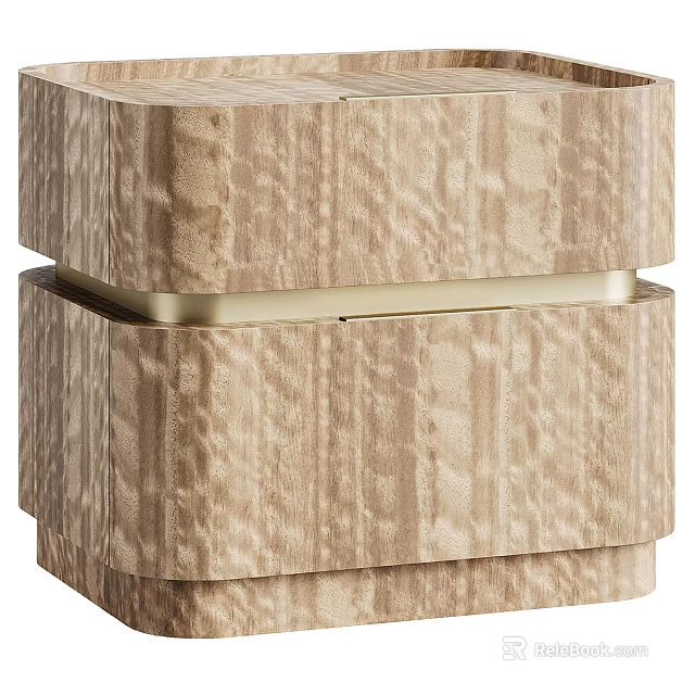 Elegant Modern Wooden Bedside Table With Layered Design And Gold Accents 3d model 