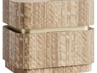 Elegant Modern Wooden Bedside Table With Layered Design And Gold Accents 3d model