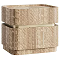 Elegant Modern Wooden Bedside Table With Layered Design And Gold Accents