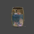 Drum Shaped Decorative Container With Red Boat Underwater Scene Corals Seaweed Purple Pink Plants