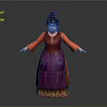 Game and Movie Character With Purple Hair Red Top Purple Layered Dress Arms Outstretched