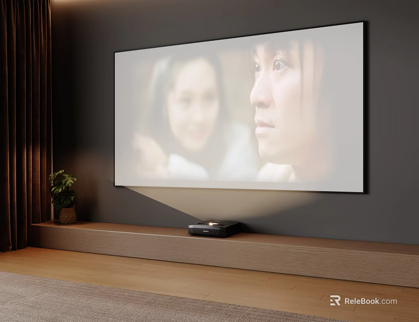 Sleek Large Screen Smart TV In Modern Living Room With Wooden Media Stand 3d model 