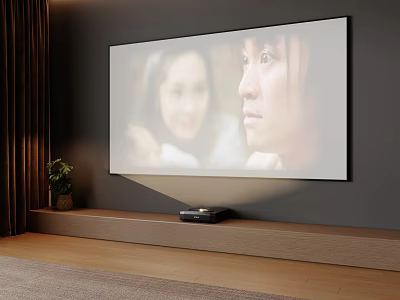Sleek Large Screen Smart TV In Modern Living Room With Wooden Media Stand 3d model