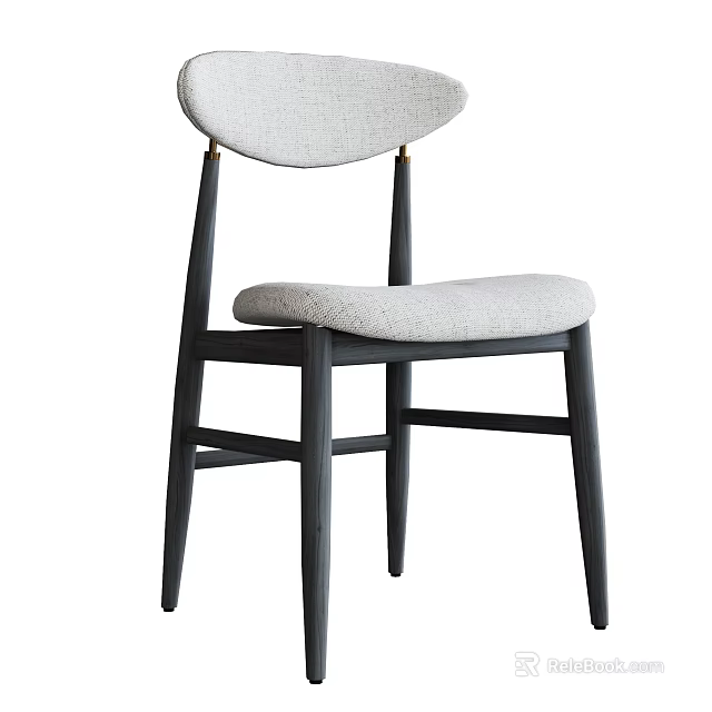 Modern Minimalist Dining Chair With Light Gray Upholstered Seat And Black Wooden Frame 3d model 