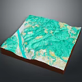 3D Topographic Landscape Model With Green Vegetation Yellow Terrain And Blue River
