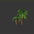 Modern Sandy Landscape With Three Green Palm Trees And Scattered Blue Dots