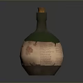 Decorative Green And Brown Glass Bottle With Cork Stopper And Paper Wrapping With Text