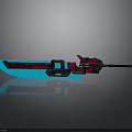 Futuristic Blue And Red Weapon With Metallic Barrel And Mechanical Parts