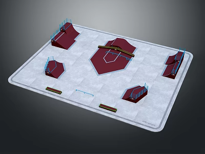 Skateboard Training Equipment With Multiple Ramps Rails And Park Layout Setup 3d model
