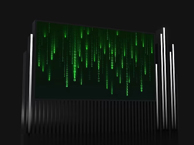 Tech Savvy Check in Display System Featuring Green Digital Rain And Silver Strips 3d model