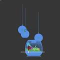 Decorative Ornament Set With Transparent Glass Container Hanging Orbs Stones Green Plants And Sand