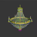Ornate Gold And Black Mesh Chandelier With Circular Frame And Candle Shaped Holders
