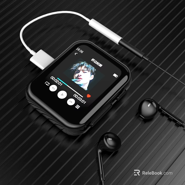 Smartwatch With Touch Screen Display Showing Photo Wireless Earbuds And Charging Cable 3d model 