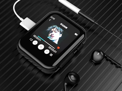 Smartwatch With Touch Screen Display Showing Photo Wireless Earbuds And Charging Cable 3d model