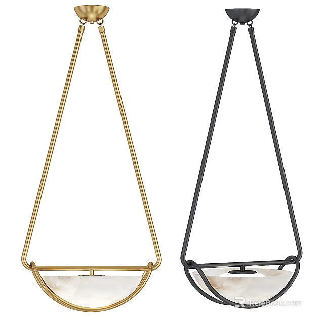 Modern Gold And Black Pendant Lights With Geometric Metal Frame And Glass Shade 3d model 