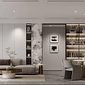 Modern Living and Dining Room Interior Design With Sofa Dining Table Artwork and Display Shelves 3d model