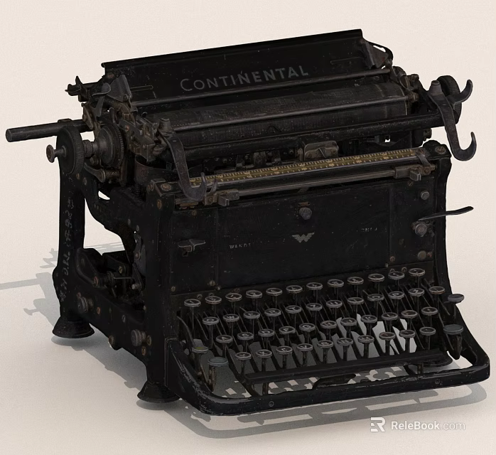 Vintage Continental Black Retro Mechanical Typewriter With Classic Design And Keys 3d model 
