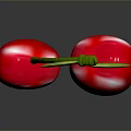 Ripe Red Cherries with Green Stems and Leaves on Dark Surface 3d model