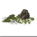 Modern Garden Landscape Design Featuring Large Rock And Lush Green Plants