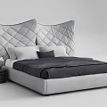 Modern Double Bed With Diamond Stitched Headboard Dark Bedding And Light Pillows 3d model