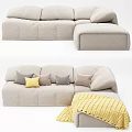 Light Gray Modern Sectional Sofa with Soft Throw Pillows and Cozy Yellow Blanket 3d model