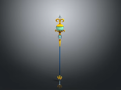 Ornate Magic Staff With Blue Green Orb And Gold Decorative Details 3d model