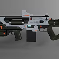 Futuristic Rifle 3D Rendered with Black and Orange Details Scope and Tactical Accessories