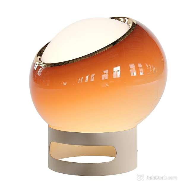 Orange Gradient Sphere Table Lamp With Top White Lampshade Golden Edge And Off White Base 3d model 