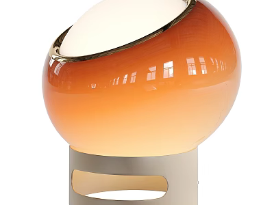 Orange Gradient Sphere Table Lamp With Top White Lampshade Golden Edge And Off White Base 3d model