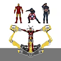 Superhero Action Figures Featuring Iron Man and Captain America with Mechanical Display Stand