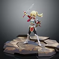 Blonde Haired Warrior Character Holding Sword In Red And Gold Outfit On Cracked Rock Platform