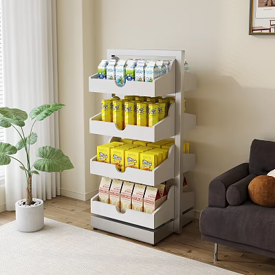 Home Multi Layer Storage Rack With Food Bottles Cans And Boxes In Living Room 3d model
