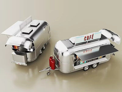 Modern Silver Coffee Food Truck With Open Service Side And Red Gas Cylinder 3d model