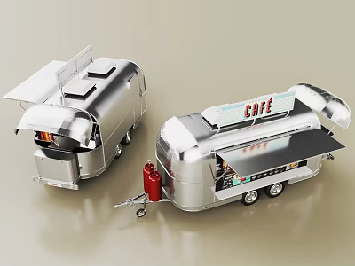 Modern Silver Coffee Food Truck With Open Service Side And Red Gas Cylinder 3d model