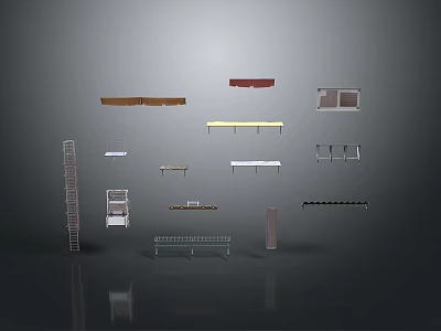 Various Dining Chair Components Including Wooden Metal And Plastic Parts In Different Colors 3d model