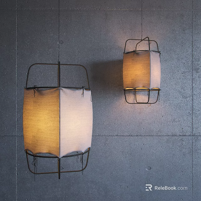 Modern Pendant Lights With Metal Frame And Fabric Shade Against Gray Wall 3d model 